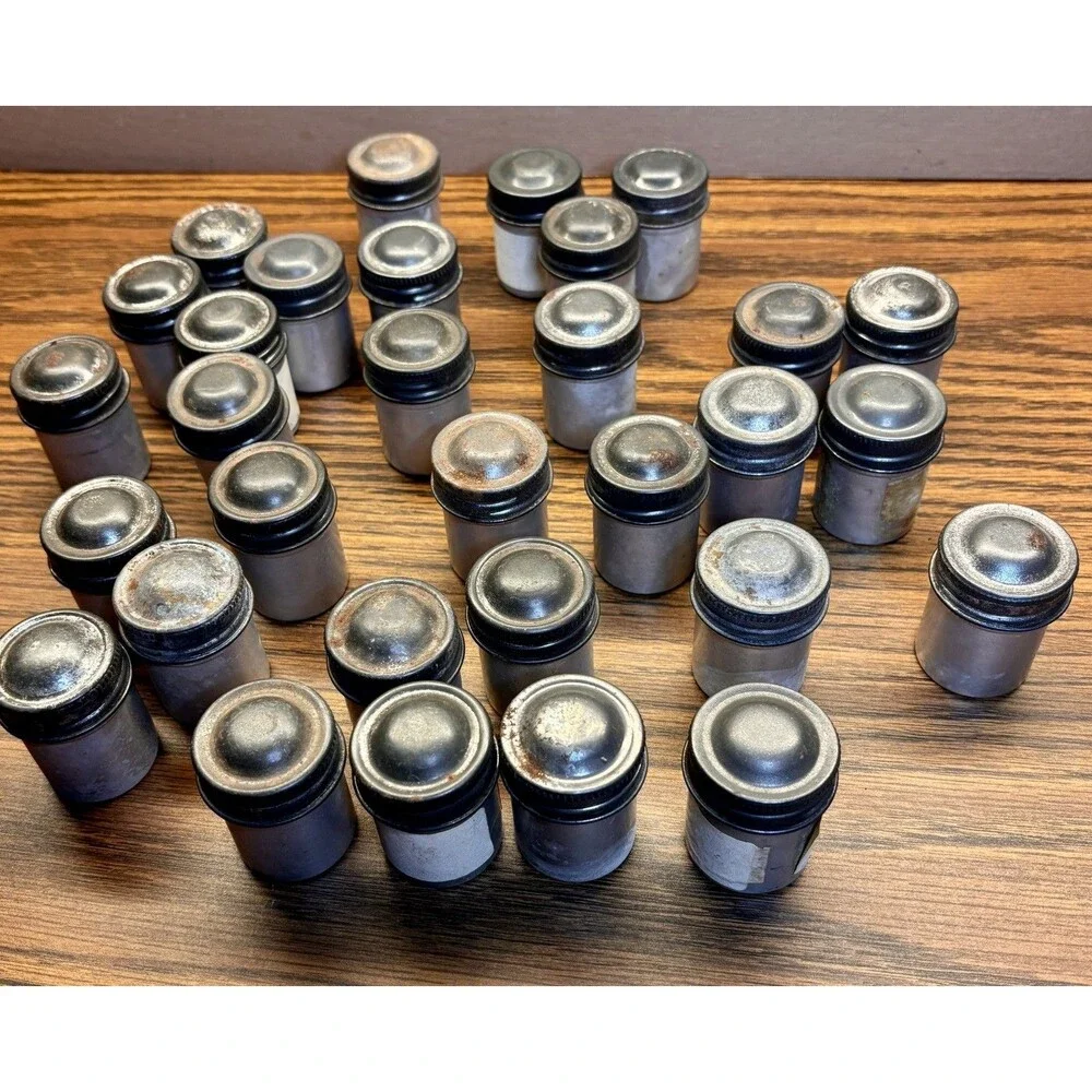 Lot of 31 Vintage Metal 35mm Film Canisters Screw Top Photography Containers